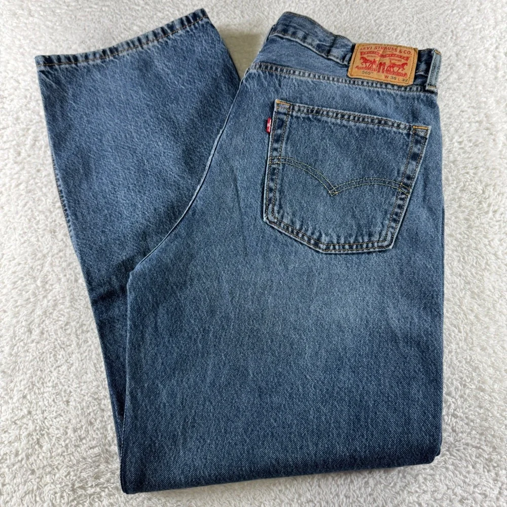 Y2K Levis 565 Jeans Mens 36x32 Blue Loose Straight Denim Pants‎ Work Stretch